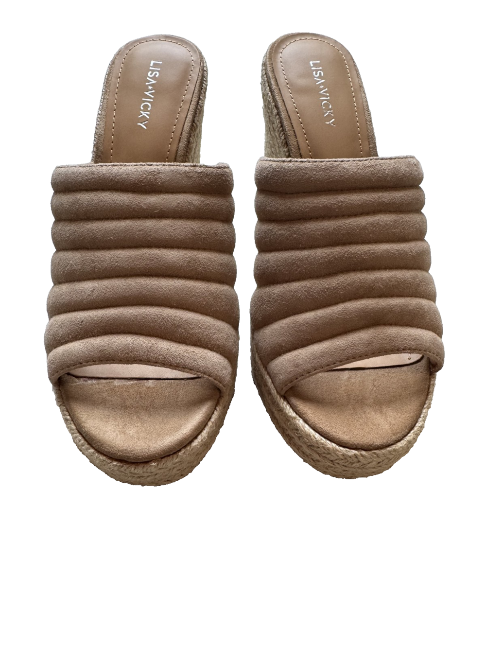 Lisa Vicky Gogo Wedge Sandals Womens 6 M Tan Camel Suede Slip On Comfort Toe New